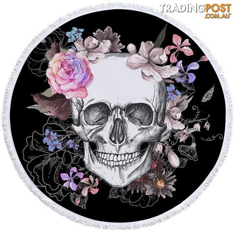 Floral Skull Drawing Beach Towel - Towel - 7427046312301