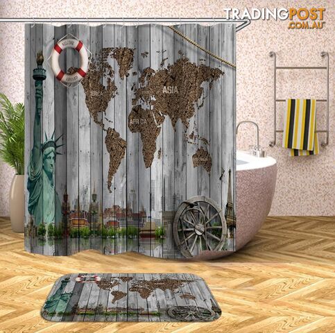 Barn Wall World Map Shower Curtain - Curtain - 7427046086691