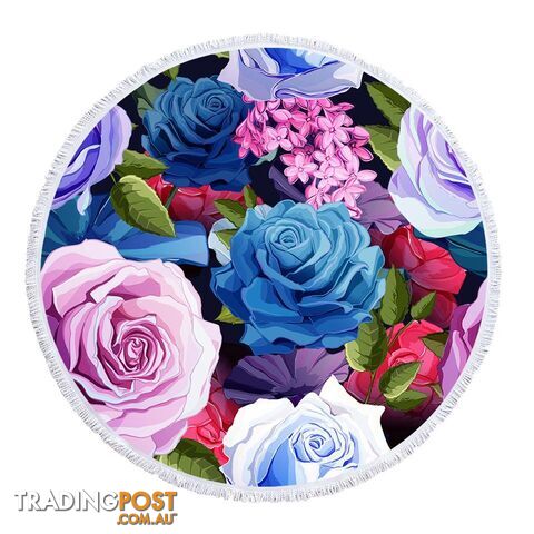 Blue and Purplish Roses Beach Towel - Towel - 7427046341363
