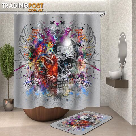 Crazy Colorful Mix Skull And Tiger - Curtain - 7427046120784