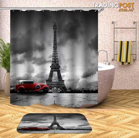 Classic Car At The Eiffel Tower Shower Curtain - Curtain - 7427046081566
