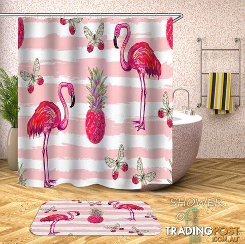 Flamingos Pineapple And Butterflies Pinkish Vibes Shower Curtain - Curtain - 7427046237222