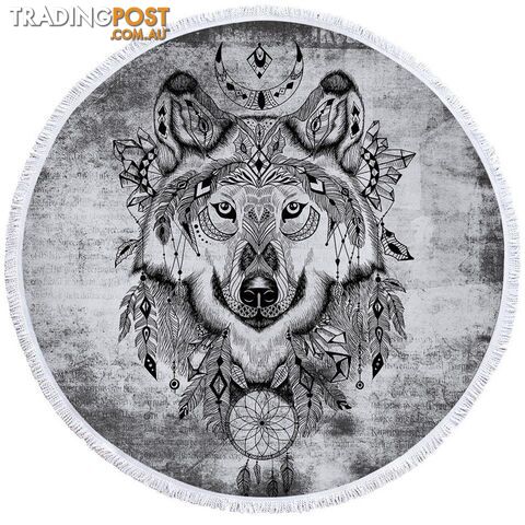 Black and white Chief Wolf Beach Towel - Towel - 7427046324045