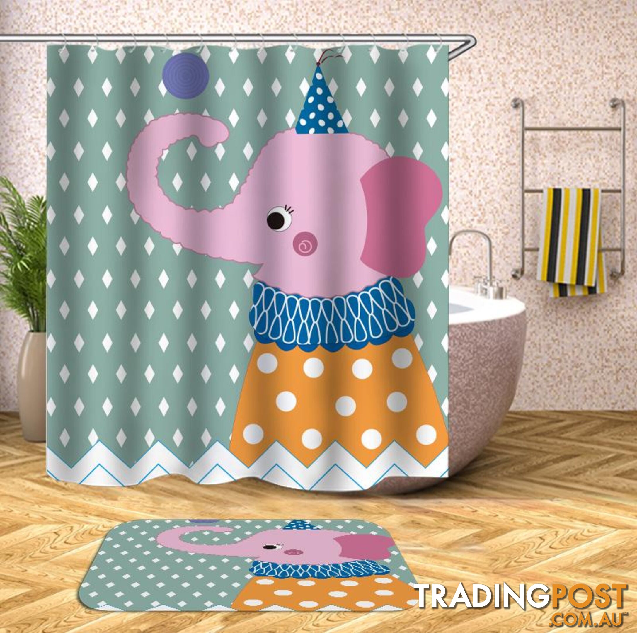 Childish Elephant Character Shower Curtain - Curtain - 7427046034562