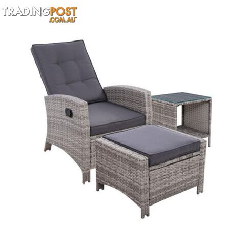 Outdoor Setting Recliner Chair Table Set Wicker Lounge Patio Furniture - Gardeon - 9355720058581