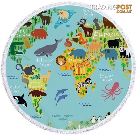 Animal World Map Beach Towel - Towel - 7427046328340