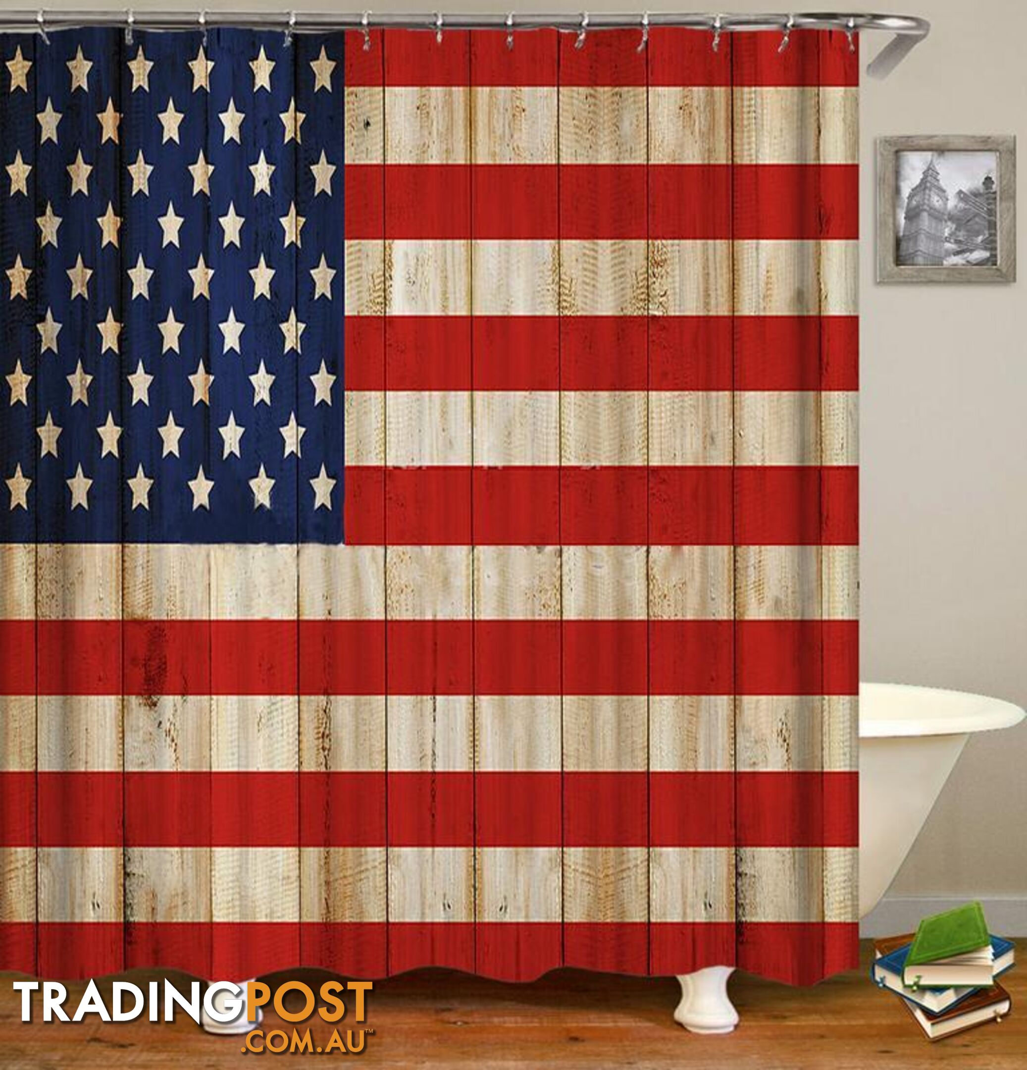 Rustic American Flag Shower Curtain - Curtain - 7427045914230