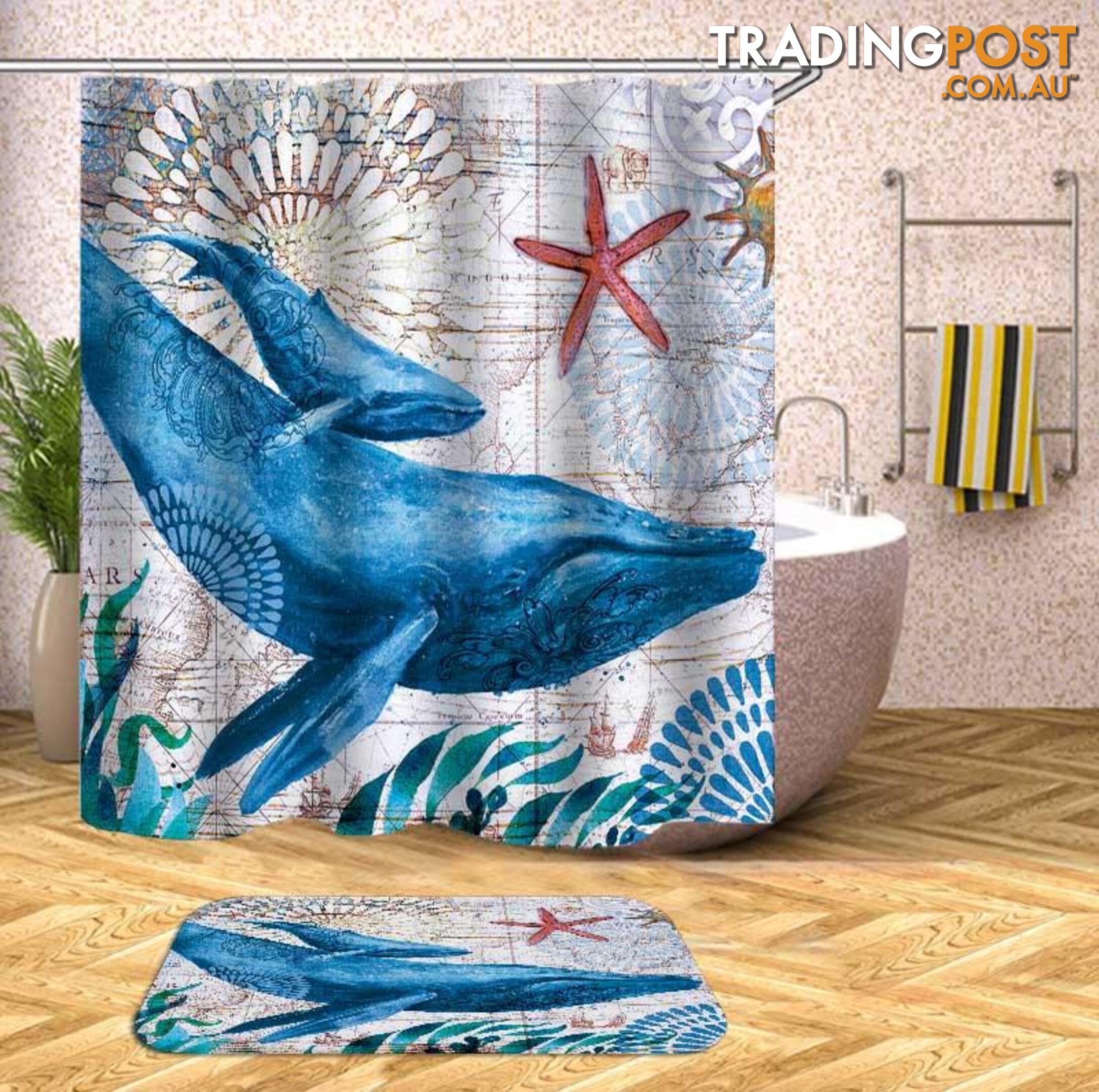 Whales Vintage Map Shower Curtain - Curtain - 7427046054201