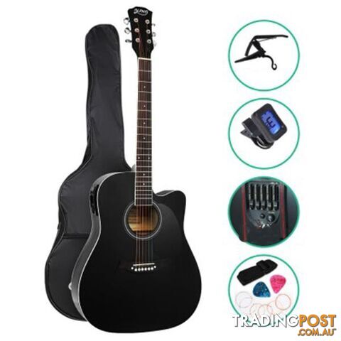 41 Inch Electric Acoustic Guitar Wooden Classical Full Size Capo Black - Alpha - 7427046200929
