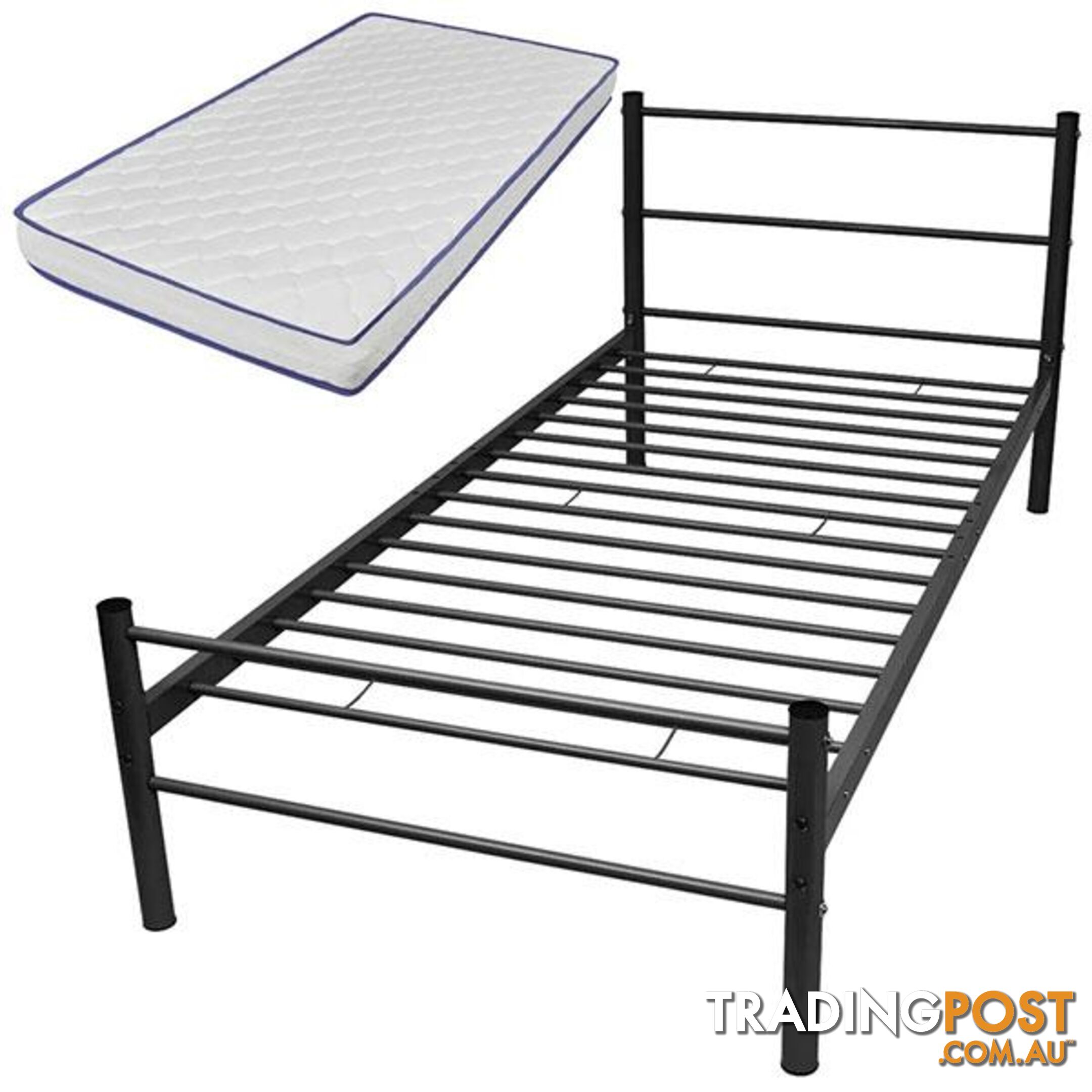 Metal Bed with Memory Foam Mattress Black AU King Single - Unbranded - 9476062107840