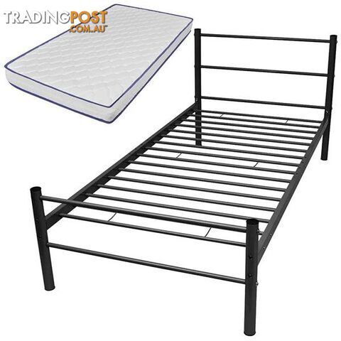 Metal Bed with Memory Foam Mattress Black AU King Single - Unbranded - 9476062107840