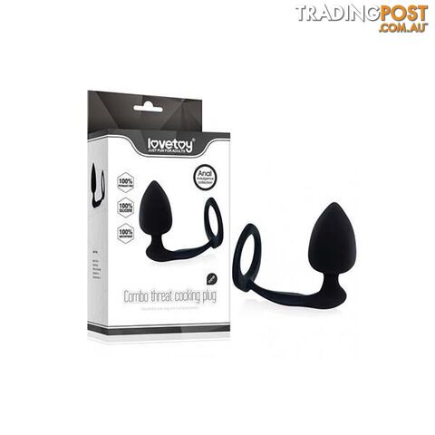 Combo Threat Cockring Plug Black - Adult Toys - 6970260904872