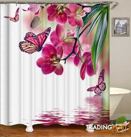 Pinkish Butterflies And Flowers Shower Curtain - Curtains - 7427045950085