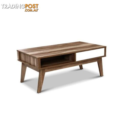 Coffee Table 2 Storage Drawers Open Shelf Scandinavian Wooden White - Artiss - 9350062226568