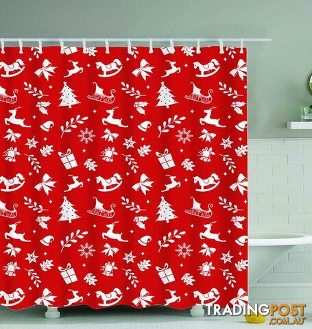 Red Background Christmas Pattern Shower Curtain - Curtain - 7427046019798