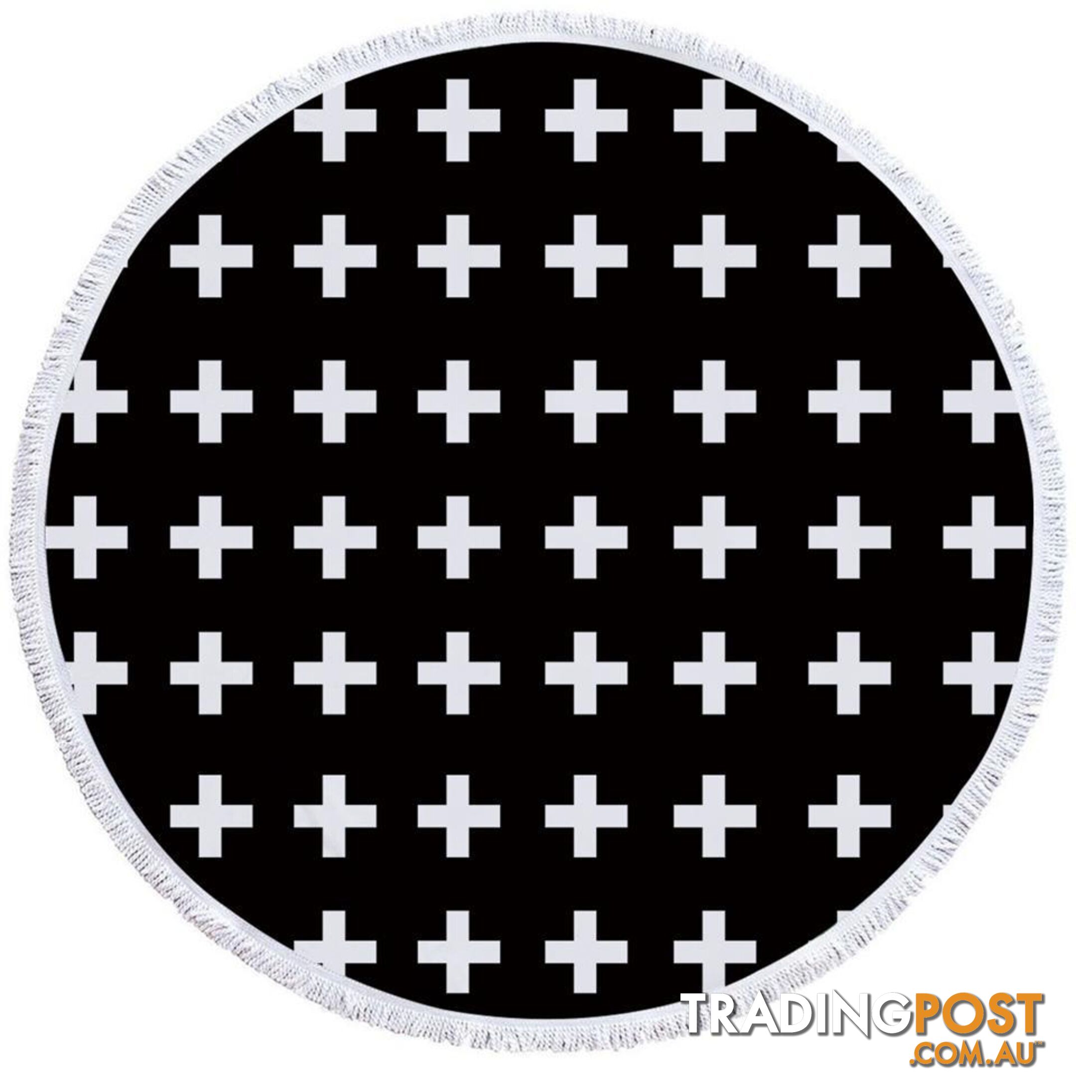 White Cross Over Black Beach Towel - Towel - 7427046325622