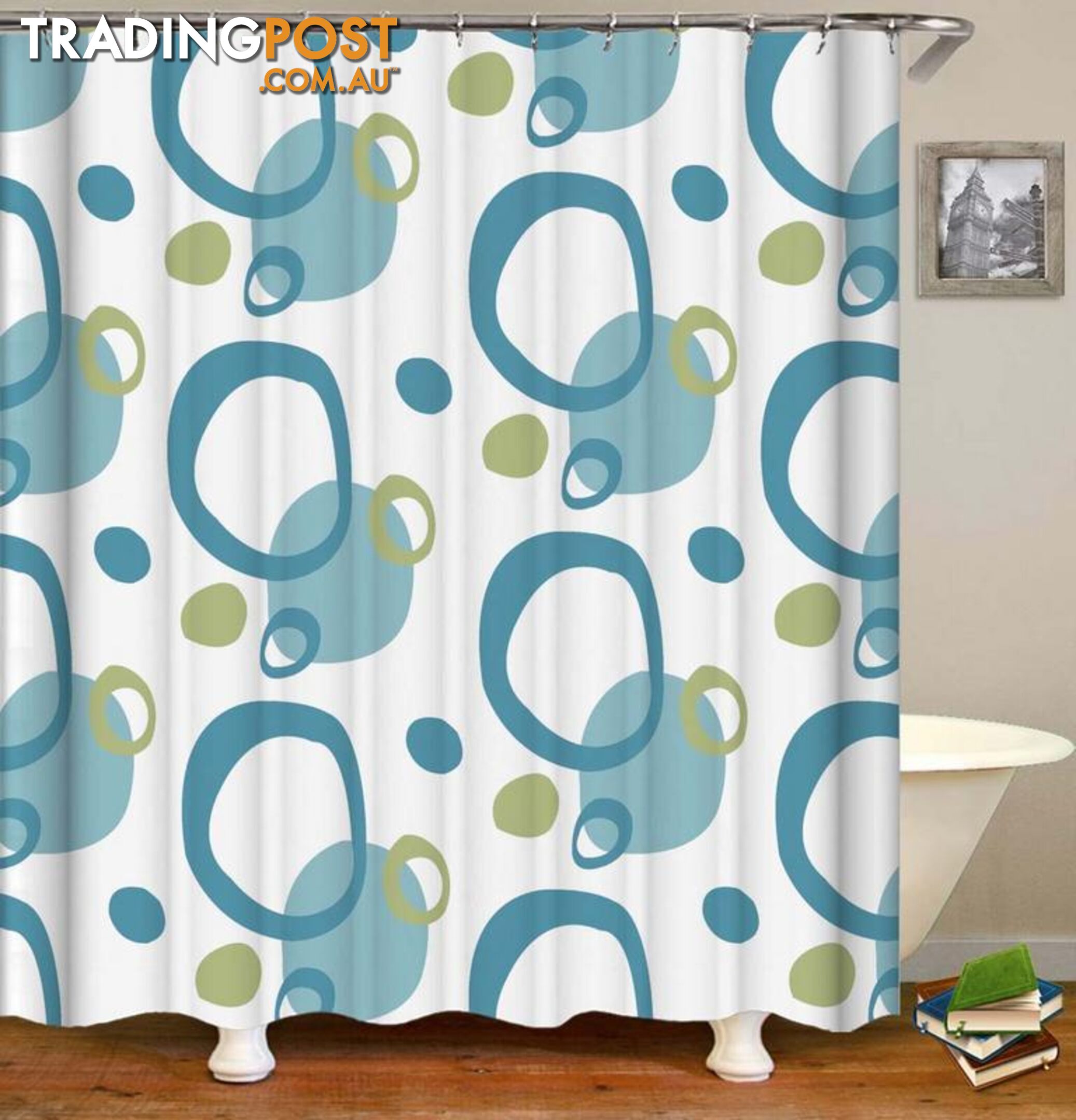 Green And Teal Rings Shower Curtain - Curtain - 7427046135306