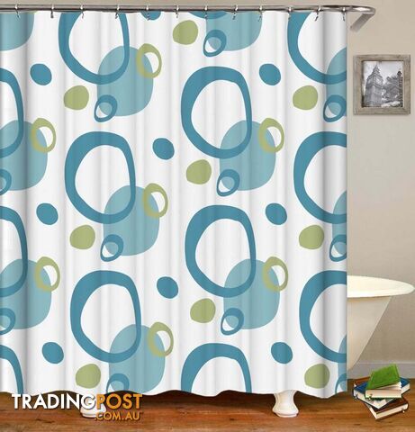 Green And Teal Rings Shower Curtain - Curtain - 7427046135306