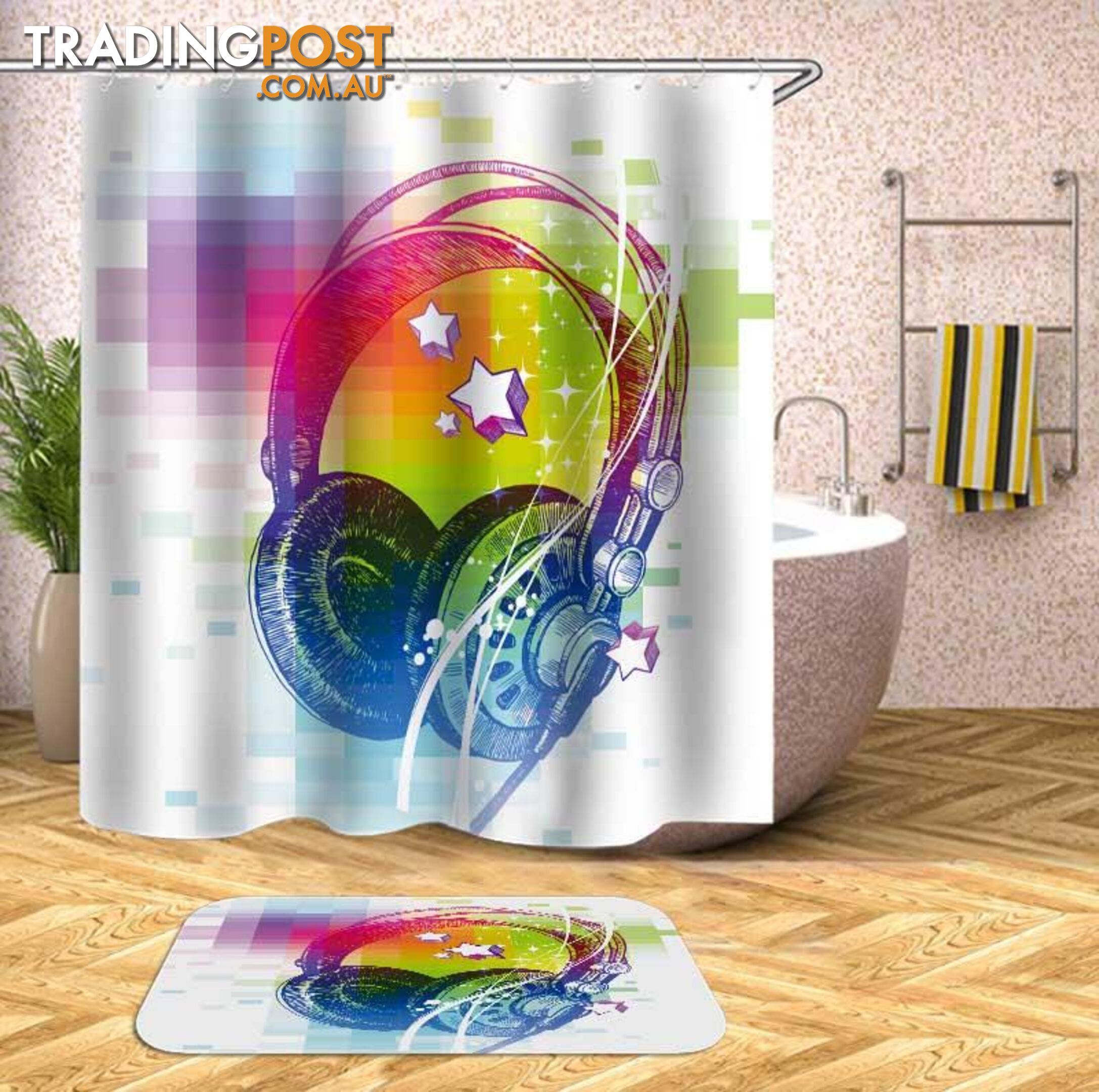 Retro Vibes Headphones Shower Curtain - Curtain - 7427046096010
