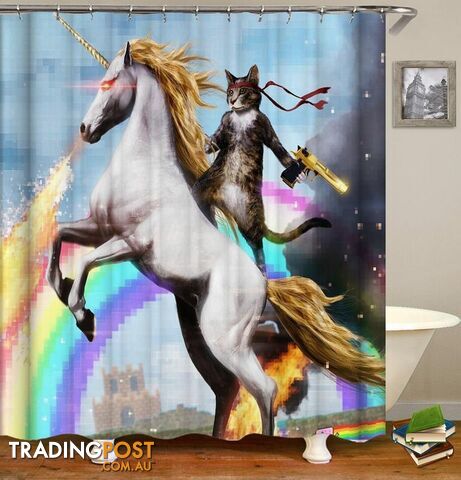 Cat Riding A Unicorn Shower Curtain - Curtain - 7427045971677