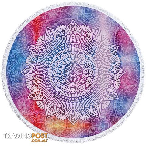 White Mandala Over Purplish Background Beach Towel - Towel - 7427046324540