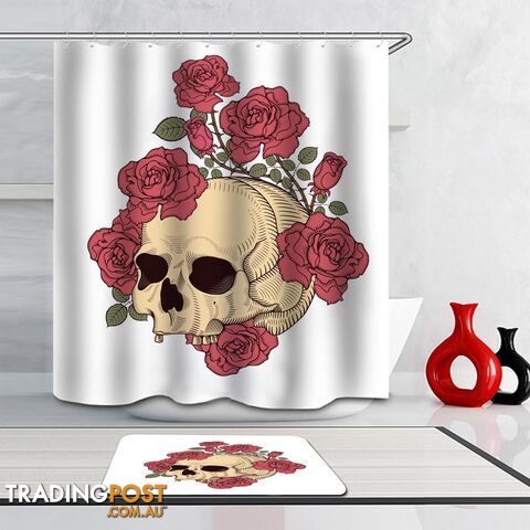 Toothless Skull And Roses Shower Curtain - Curtain - 7427045929210