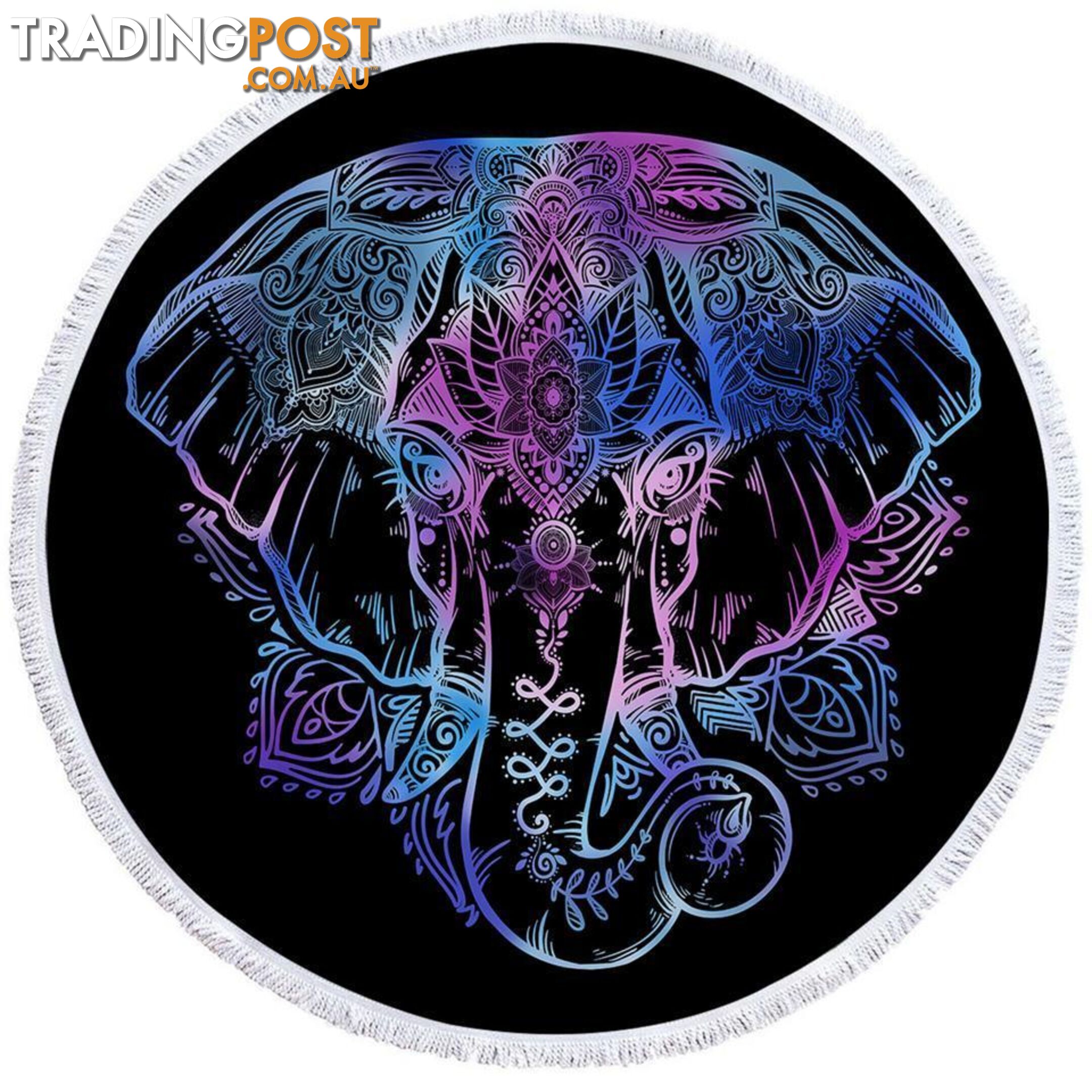 Blue Purple Indian Elephant Beach Towel - Towel - 7427046312356