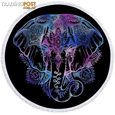 Blue Purple Indian Elephant Beach Towel - Towel - 7427046312356