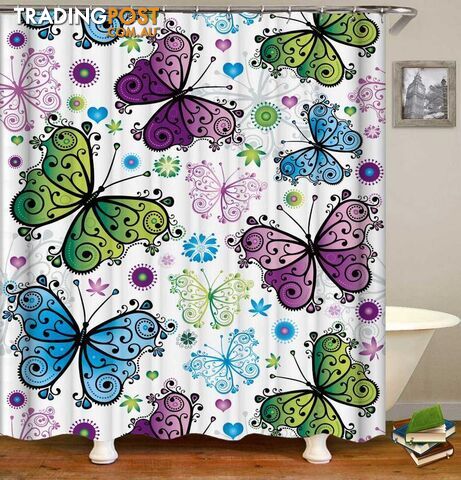 Blue Green Purple Butterflies Shower Curtain - Curtain - 7427046094177