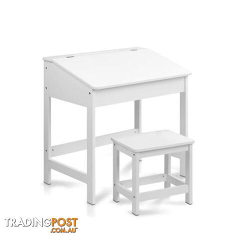 Kids Lift-Top Desk And Stool - White - Artiss - 4344744419657