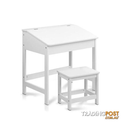 Kids Lift-Top Desk And Stool - White - Artiss - 4344744419657