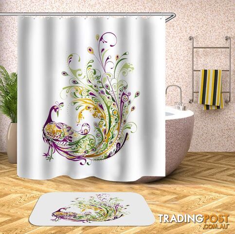 Green Yellow Purple Peacock Shower Curtain - Curtains - 7427045951778