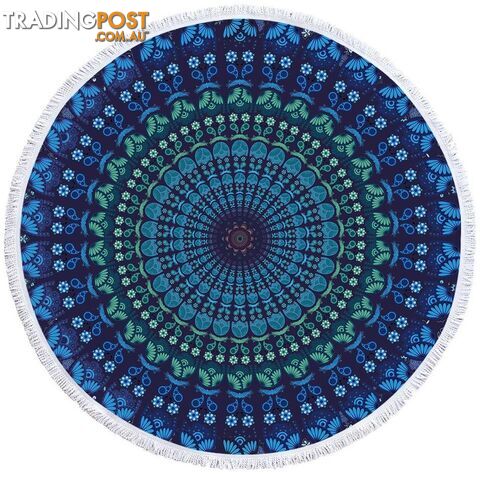 Blue Hues Mandala Circle Beach Towel - Towel - 7427046326711