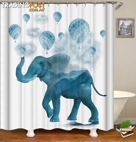 Blue Hot-Air Balloons And Elephant Shower Curtain - Curtain - 7427045996182