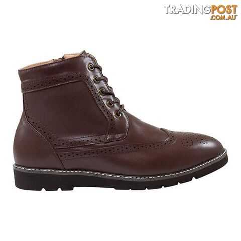Auzland Mens Leather Wool Lined Brogue Boot Coffee - AUZLAND - 822427539549