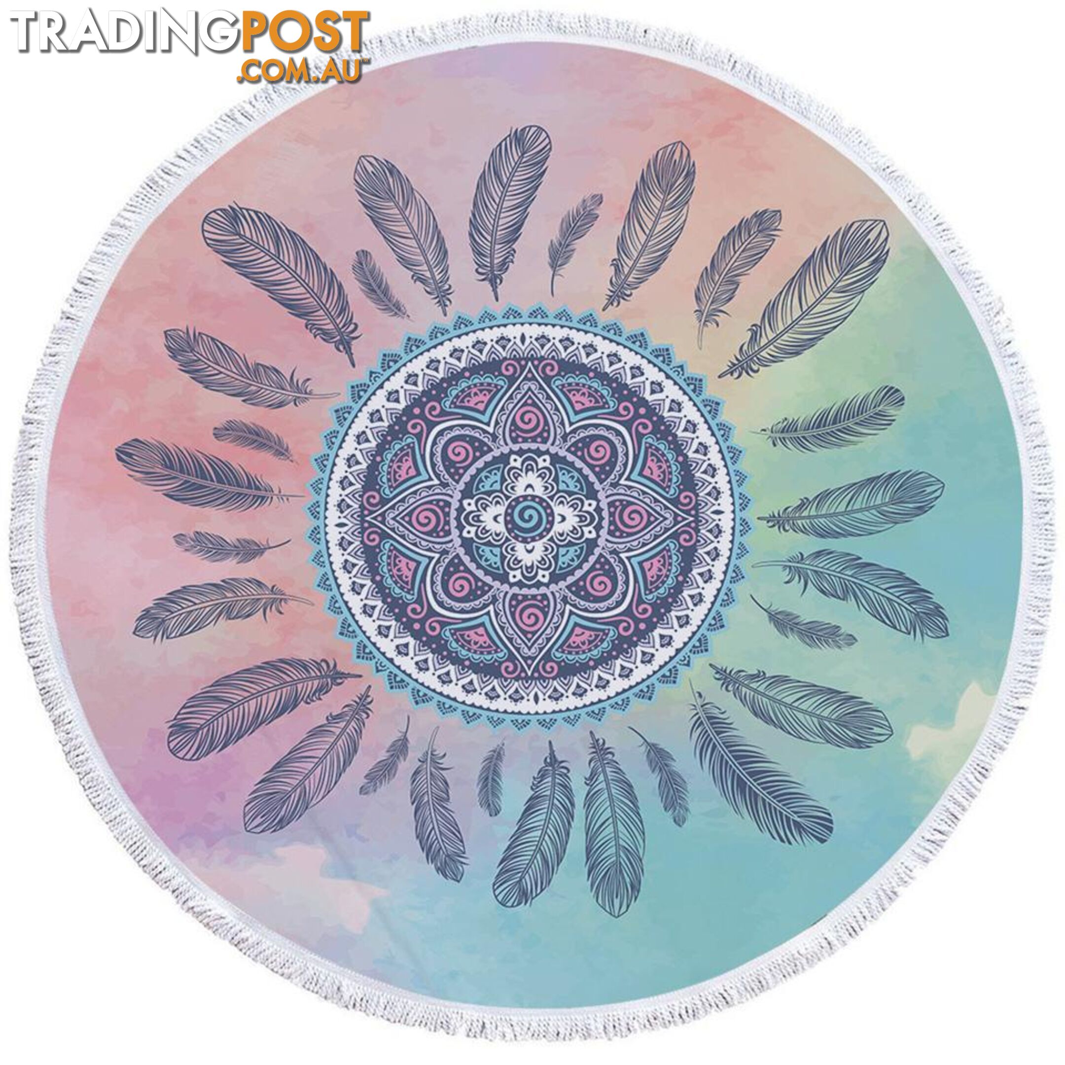 Pastel Background Feathers And Mandala Beach Towel - Towel - 7427046311991