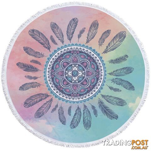 Pastel Background Feathers And Mandala Beach Towel - Towel - 7427046311991