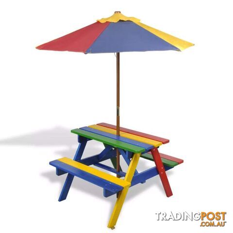 Kids Picnic Table & Benches With Parasol In Four Colours - Unbranded - 9476062036126