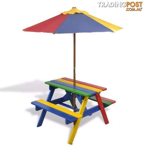 Kids Picnic Table & Benches With Parasol In Four Colours - Unbranded - 9476062036126