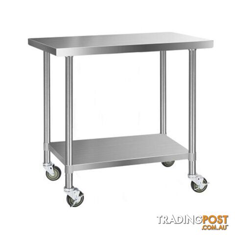 430 Stainless Steel Kitchen Work Bench Food Prep Table With Wheels - Cefito - 9350062085646