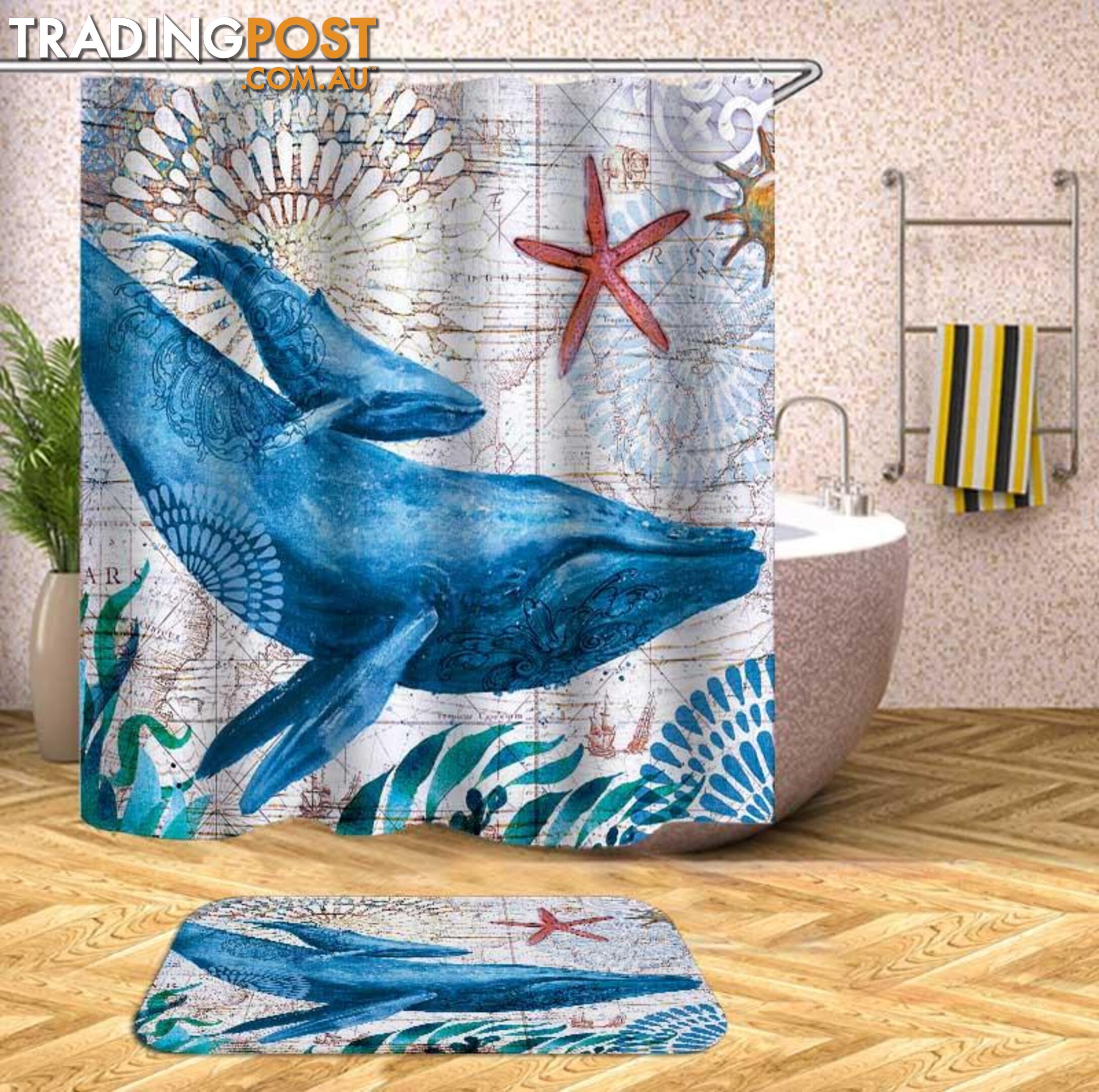 Whales Vintage Map Shower Curtain - Curtain - 7427046054188