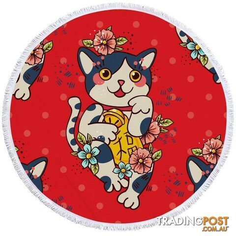 Cute Japanese Cat Beach Towel - Towel - 7427046307406