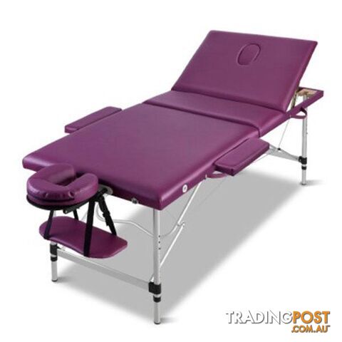 3 Fold Portable Aluminum Massage Bed Purple 75cm - Zenses - 9350062228371