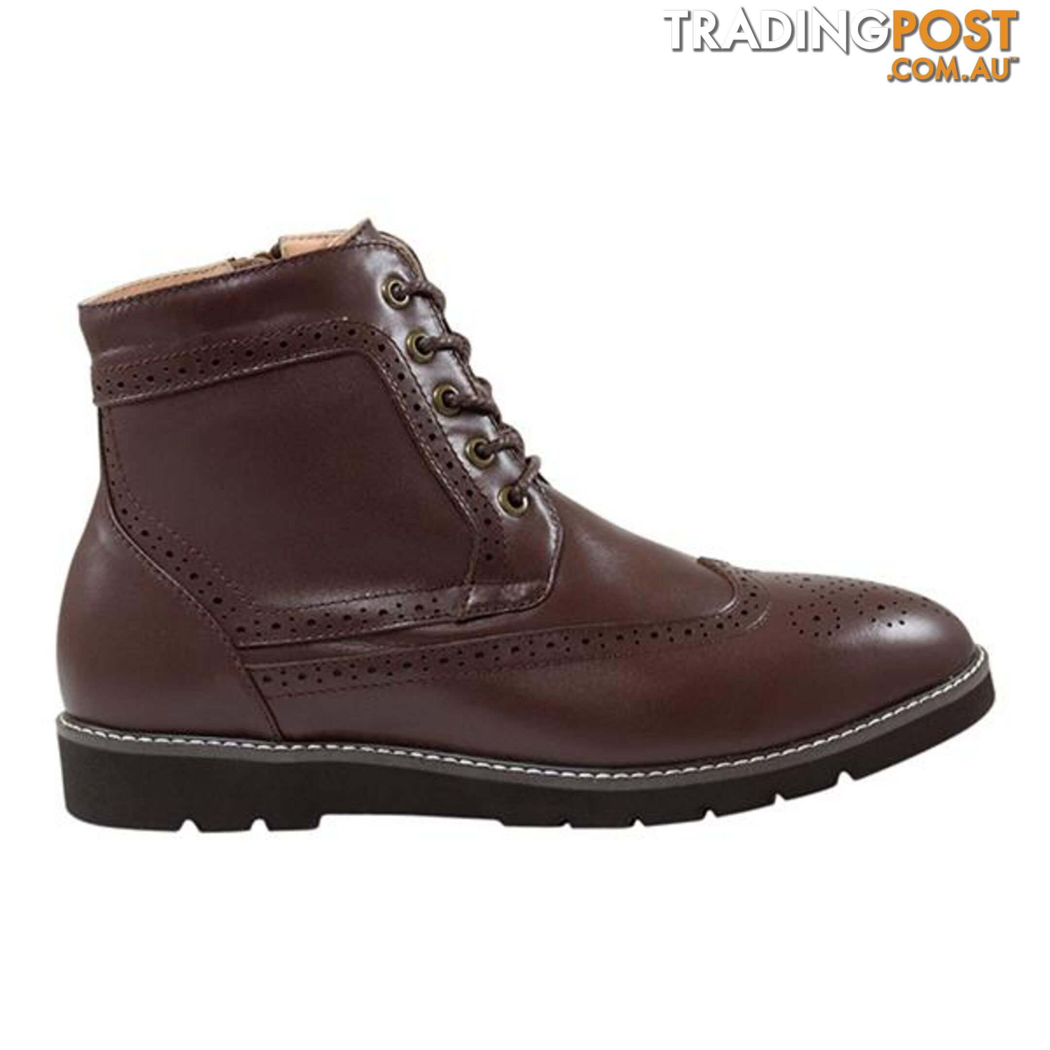 Auzland Mens Leather Wool Lined Brogue Boot Coffee - AUZLAND - 822427539655