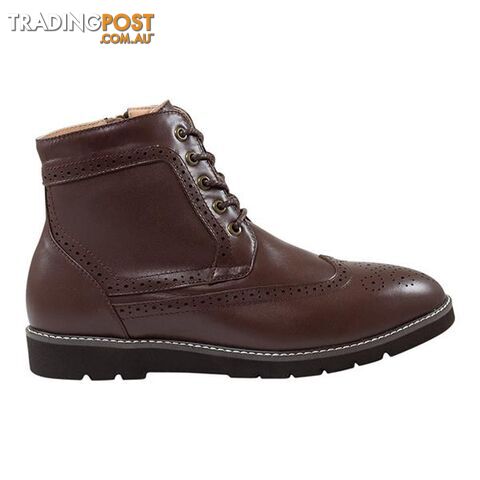 Auzland Mens Leather Wool Lined Brogue Boot Coffee - AUZLAND - 822427539655