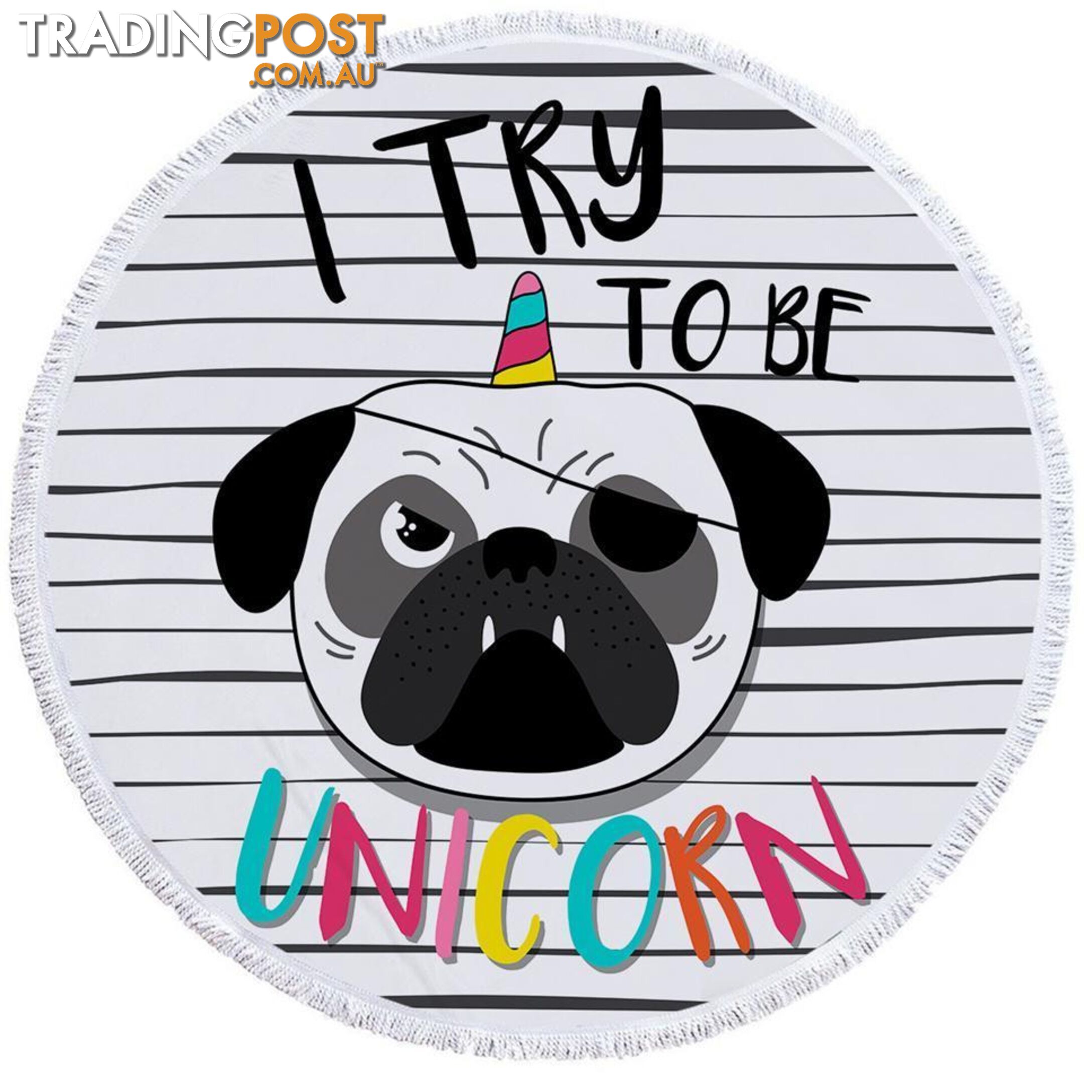 Tough Unicorn Pug Beach Towel - Towel - 7427046309950