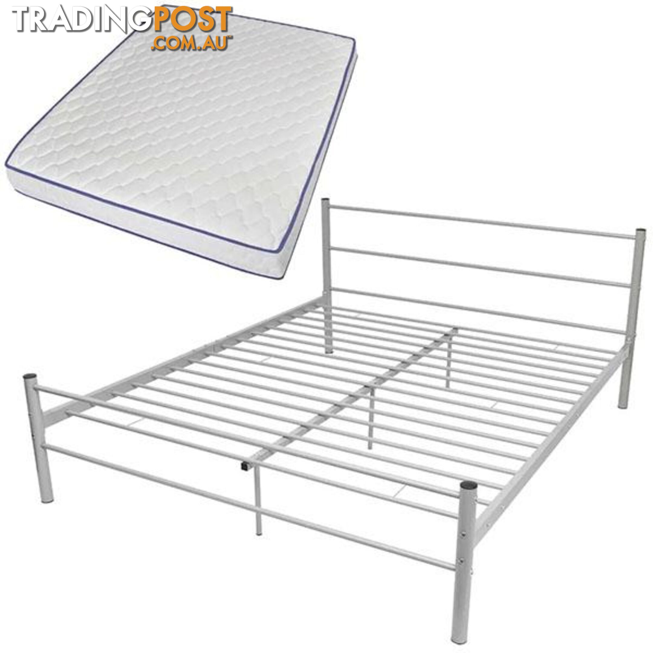 Metal Bed with Memory Foam Mattress Queen White - Unbranded - 9476062107826