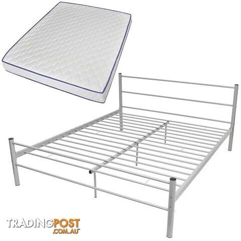 Metal Bed with Memory Foam Mattress Queen White - Unbranded - 9476062107826