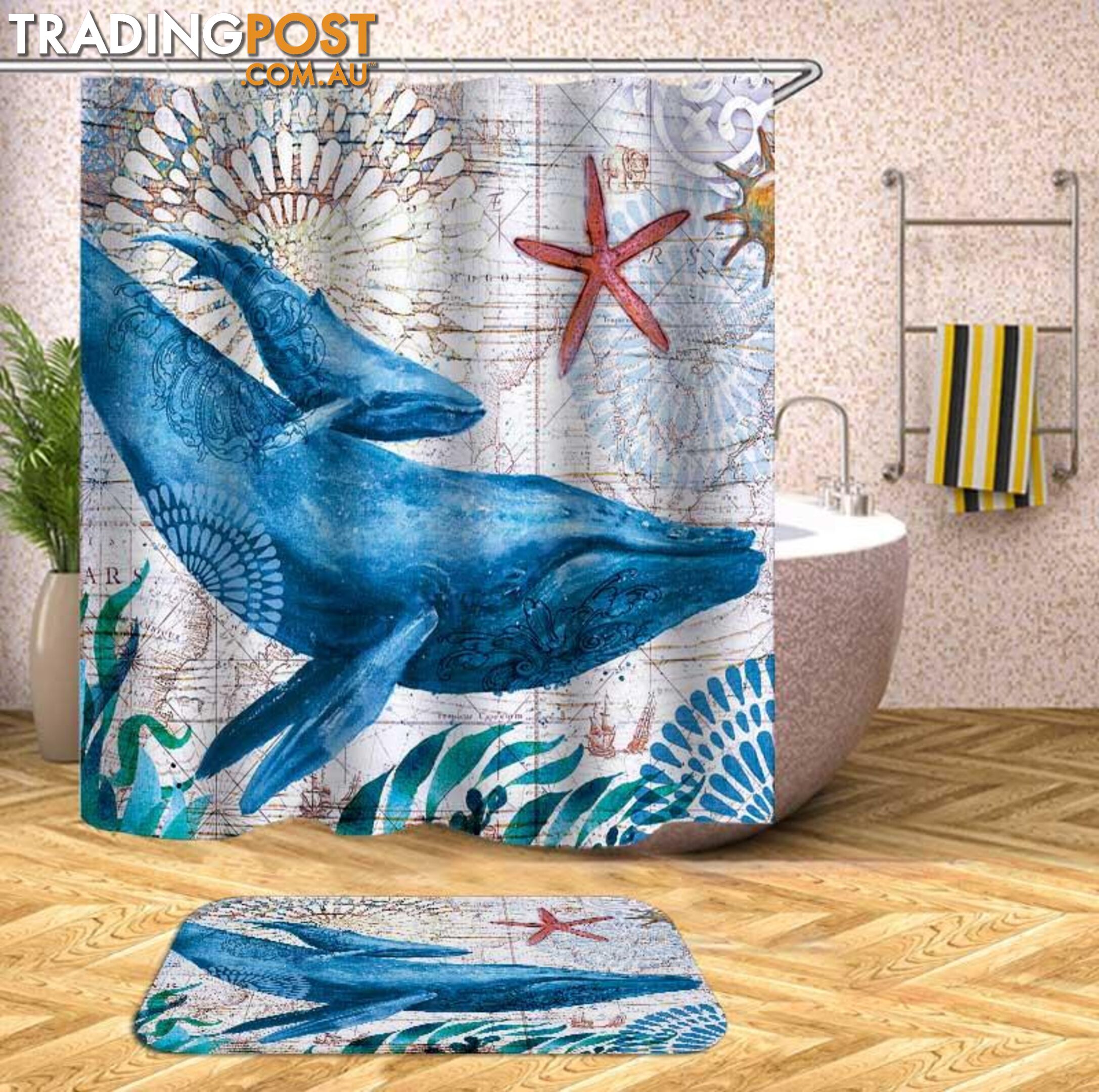 Whales Vintage Map Shower Curtain - Curtain - 7427046054232