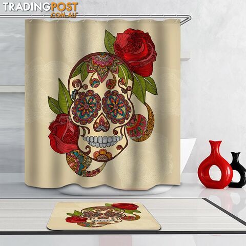 Stained Glass Skull And Roses Shower Curtain - Curtain - 7427046042307
